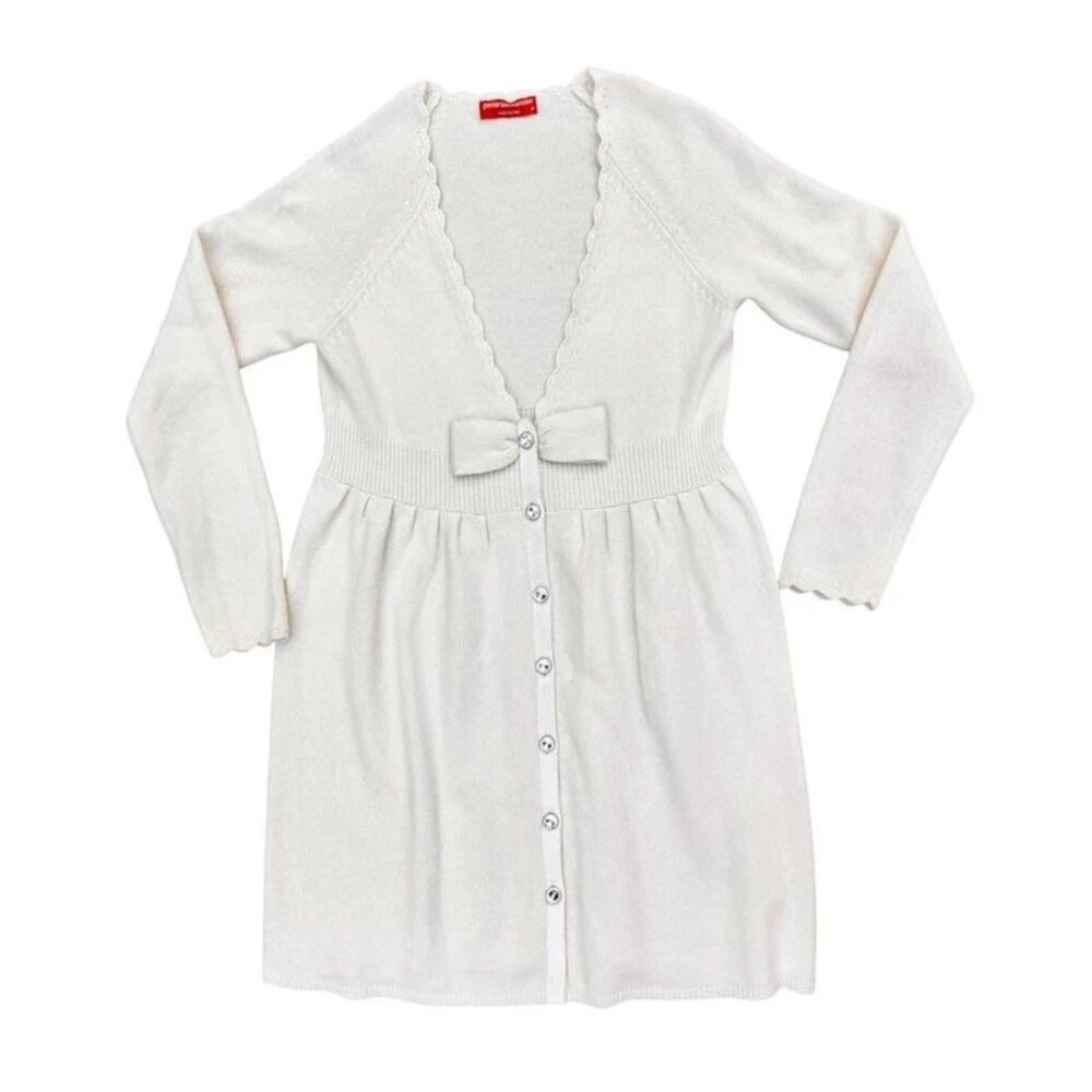 Peter Alexander Cashmere Cream Mini Sweater Dress Coquette Lolita Bow NWOT - S